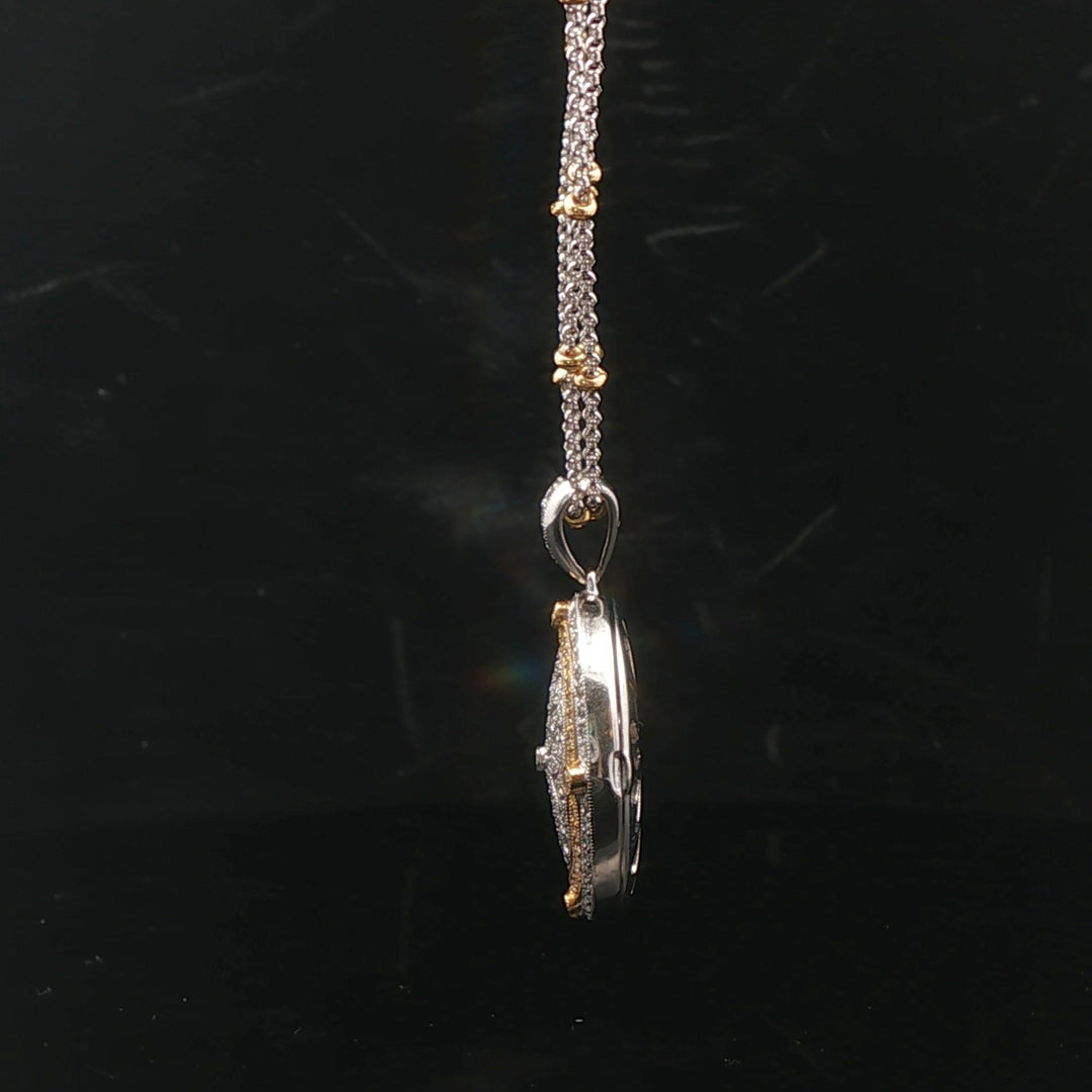 18k White and Yellow Gold 1.25cttw Diamond Locket Pendant Necklace 17"