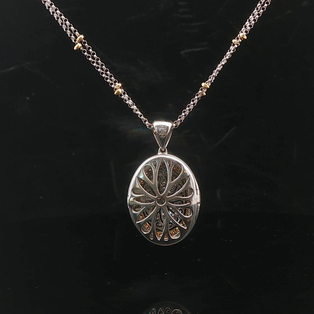18k White and Yellow Gold 1.25cttw Diamond Locket Pendant Necklace 17"