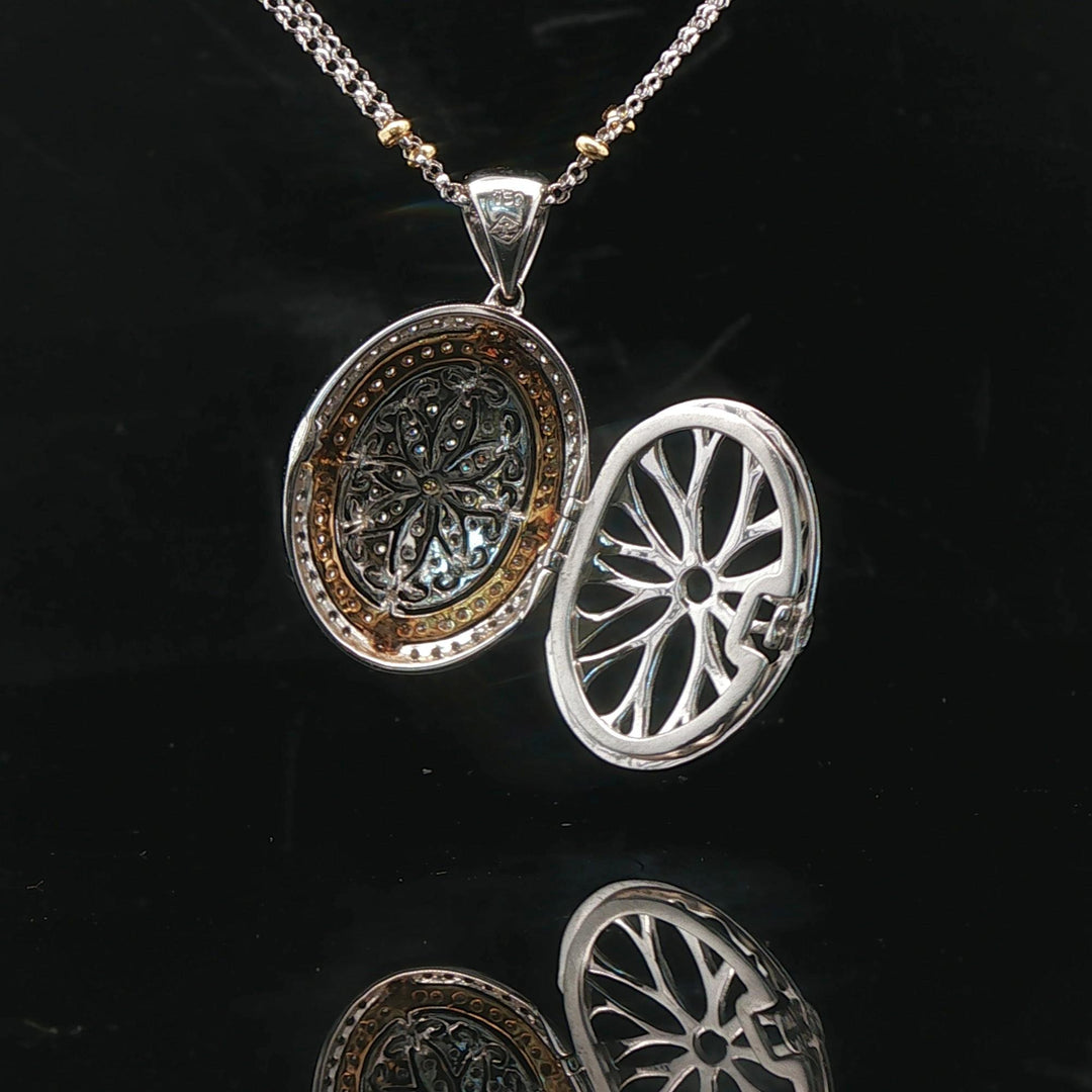 18k White and Yellow Gold 1.25cttw Diamond Locket Pendant Necklace 17"