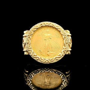 14k Yellow Gold and 22k American Eagle Gold Coin Ring Size 8