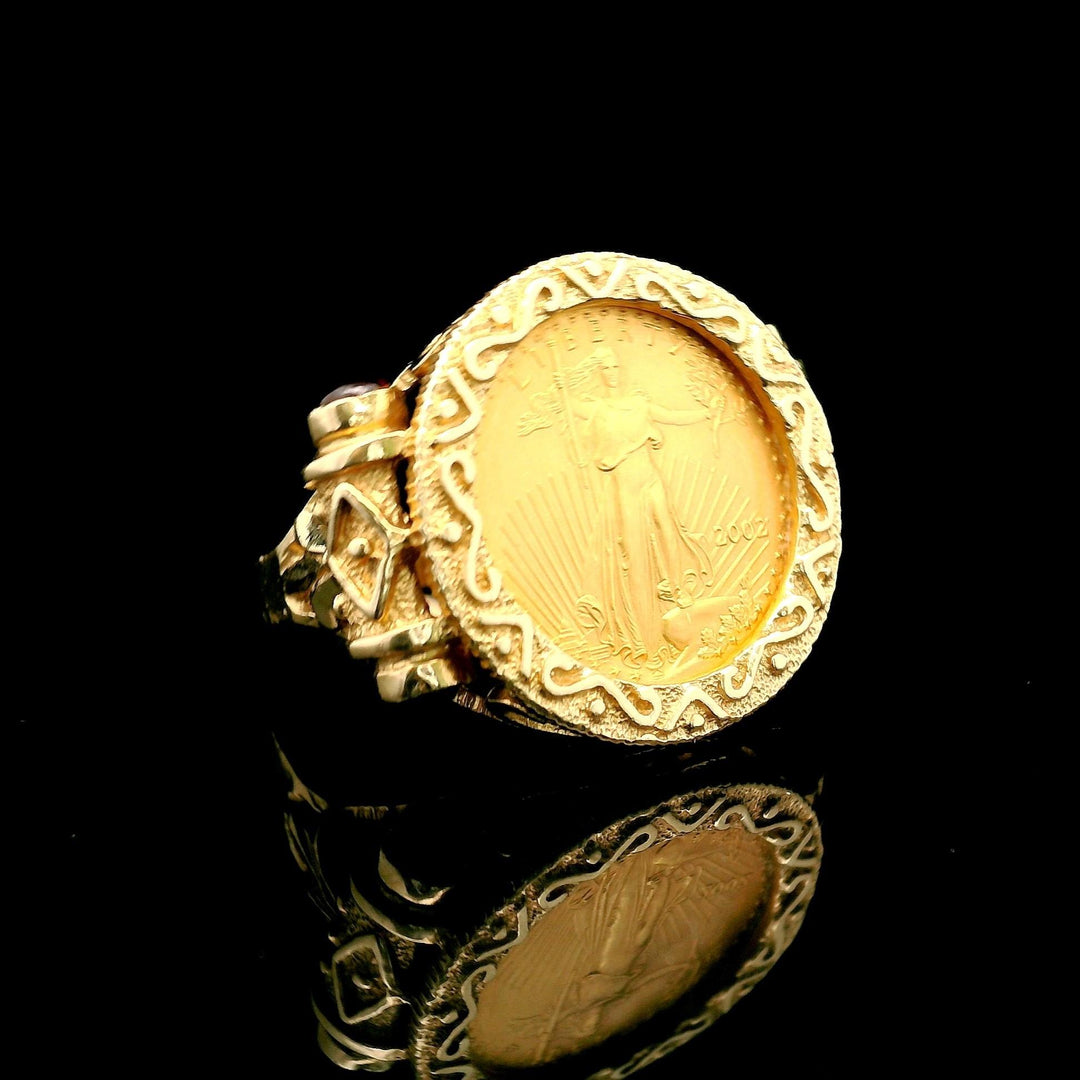 14k Yellow Gold and 22k American Eagle Gold Coin Ring Size 8