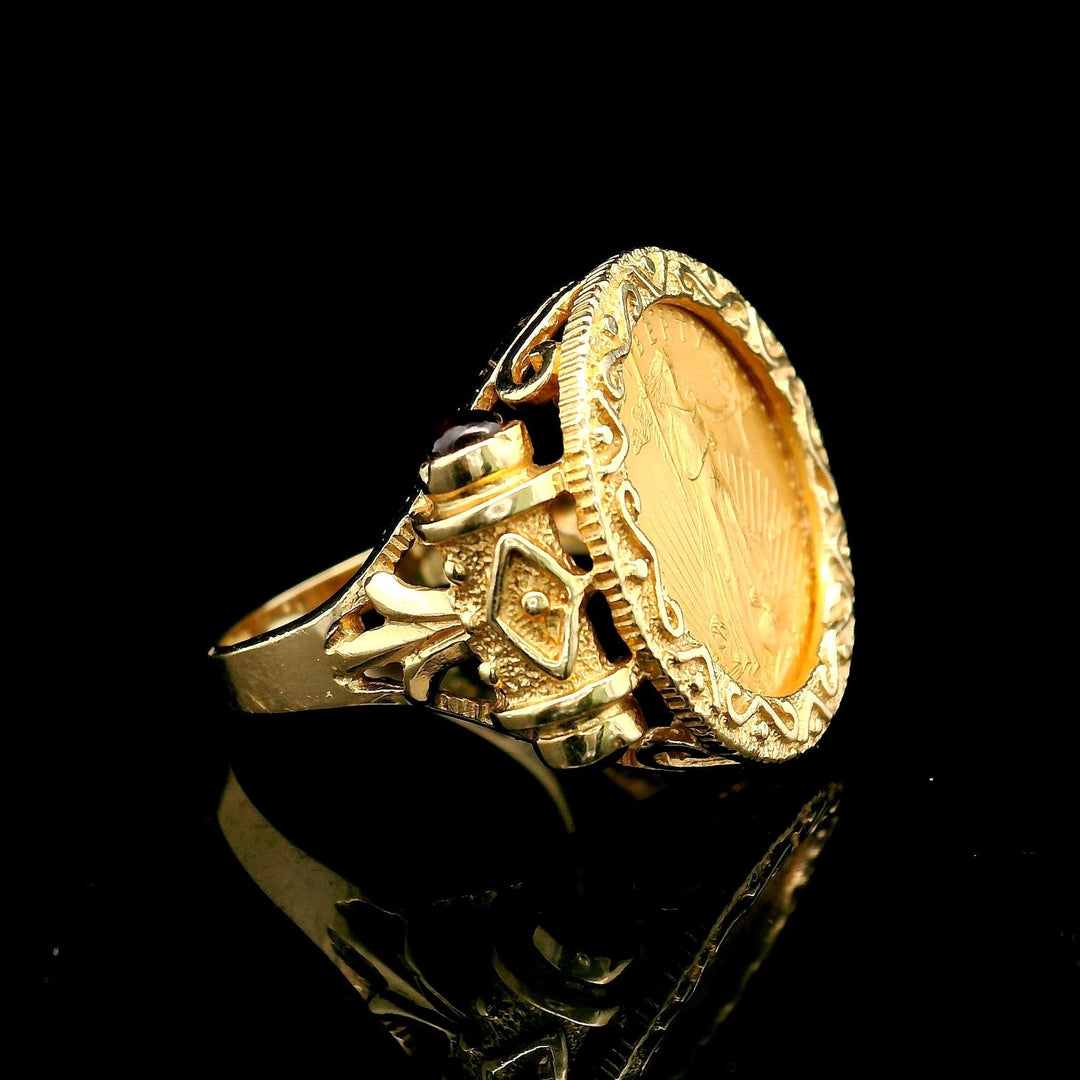 14k Yellow Gold and 22k American Eagle Gold Coin Ring Size 8