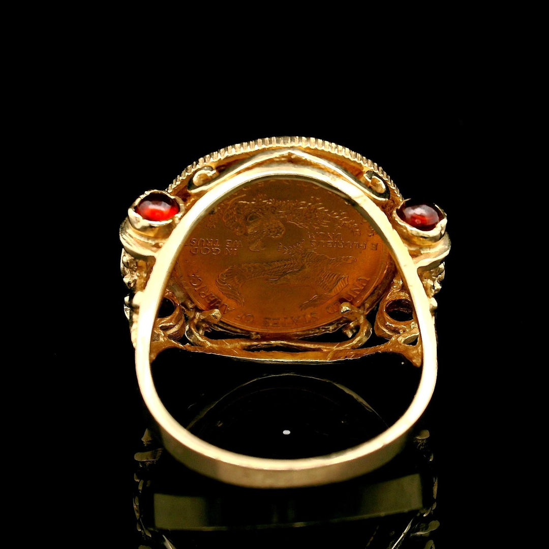 14k Yellow Gold and 22k American Eagle Gold Coin Ring Size 8