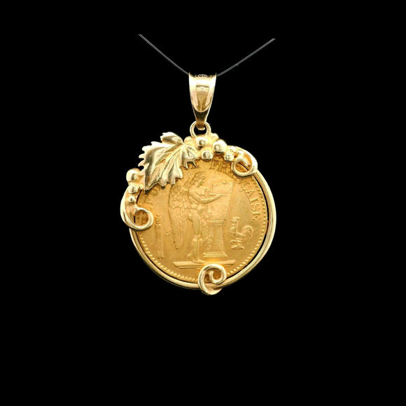 14k Yellow Gold and 21.6k Gold 1876 20 French Francs Gold Coin Pendant
