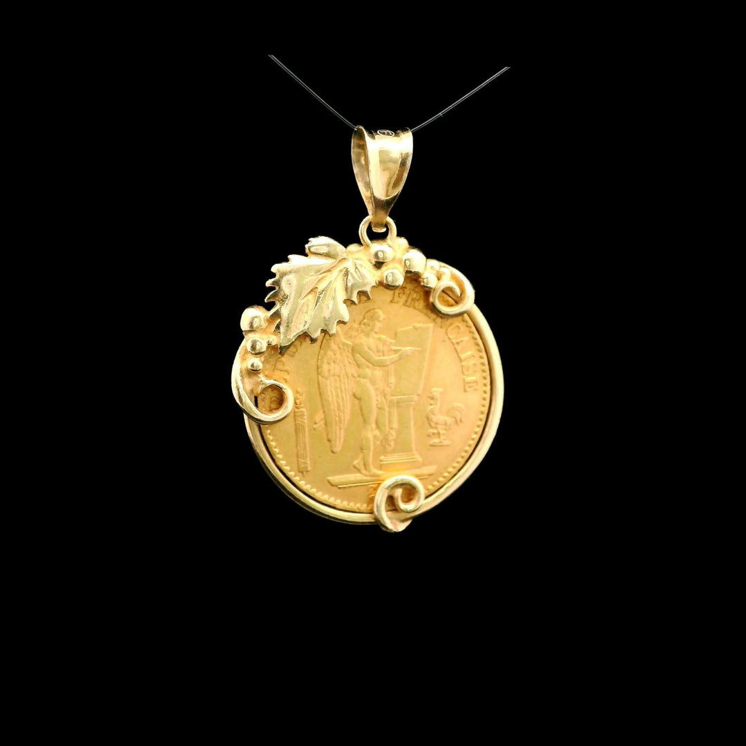 14k Yellow Gold and 21.6k Gold 1876 20 French Francs Gold Coin Pendant