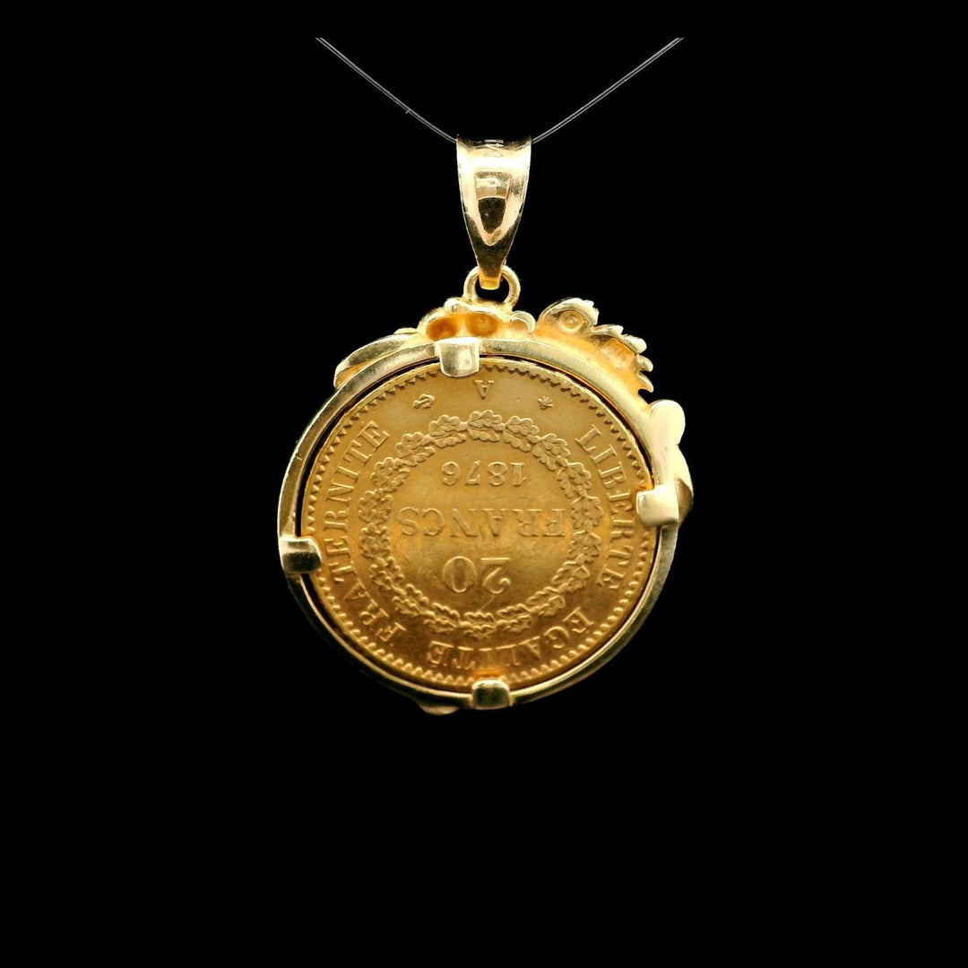 14k Yellow Gold and 21.6k Gold 1876 20 French Francs Gold Coin Pendant