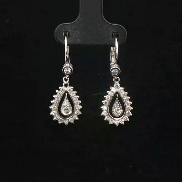 18k White Gold and 1.25cttw Diamond Vintage Drop Dangle Earrings 1.25