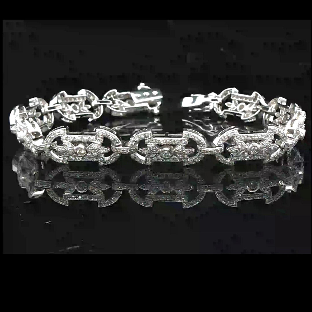 18k White Gold and 2cttw Diamond Vintage Filigree Ladies Bracelet 7.25"