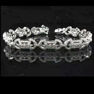 18k White Gold and 2cttw Diamond Vintage Filigree Ladies Bracelet 7.25"