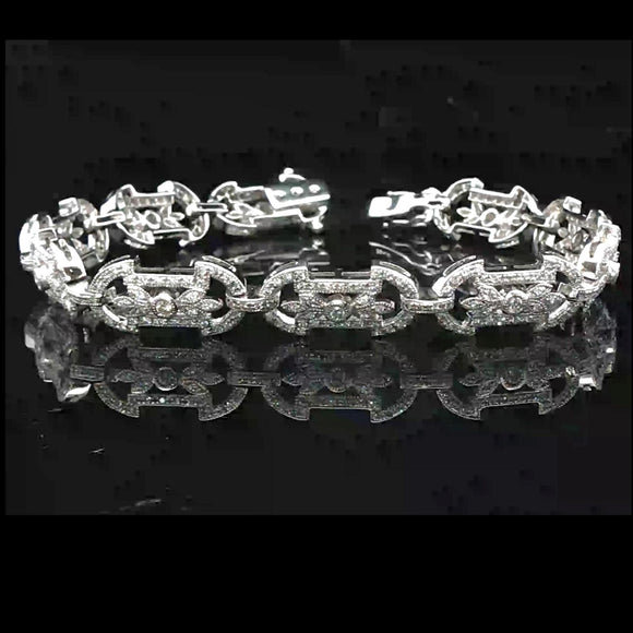 18k White Gold and 2cttw Diamond Vintage Filigree Ladies Bracelet 7.25