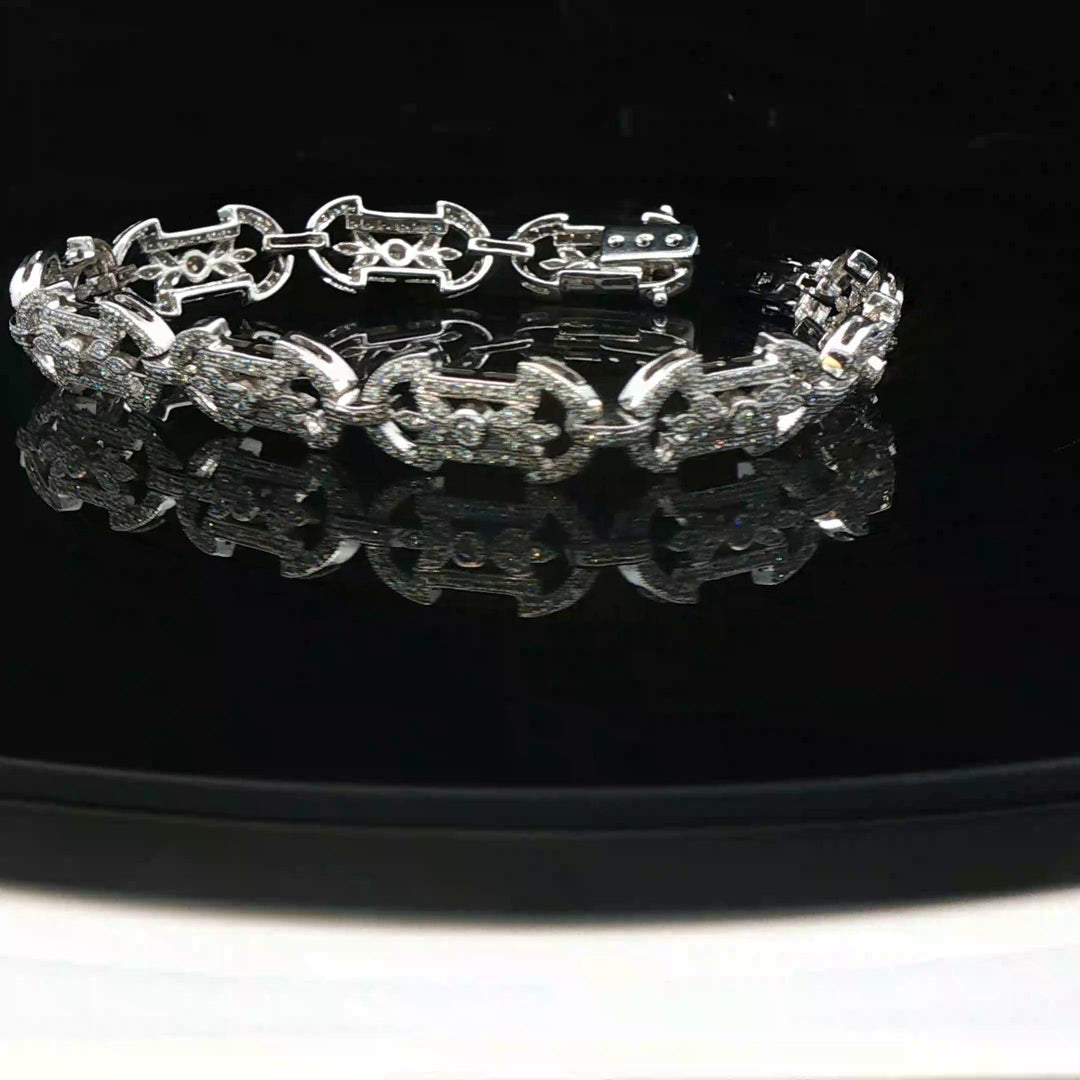 18k White Gold and 2cttw Diamond Vintage Filigree Ladies Bracelet 7.25"