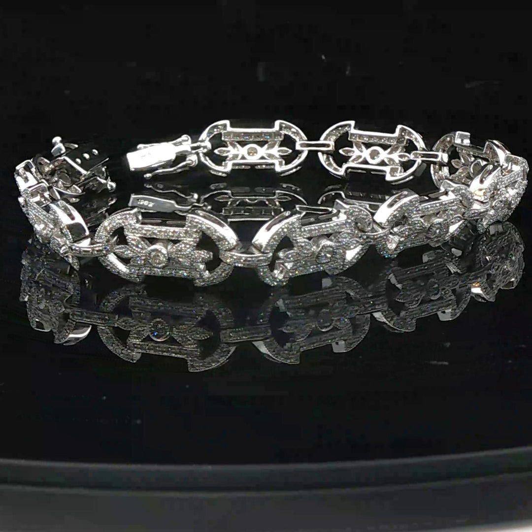 18k White Gold and 2cttw Diamond Vintage Filigree Ladies Bracelet 7.25"