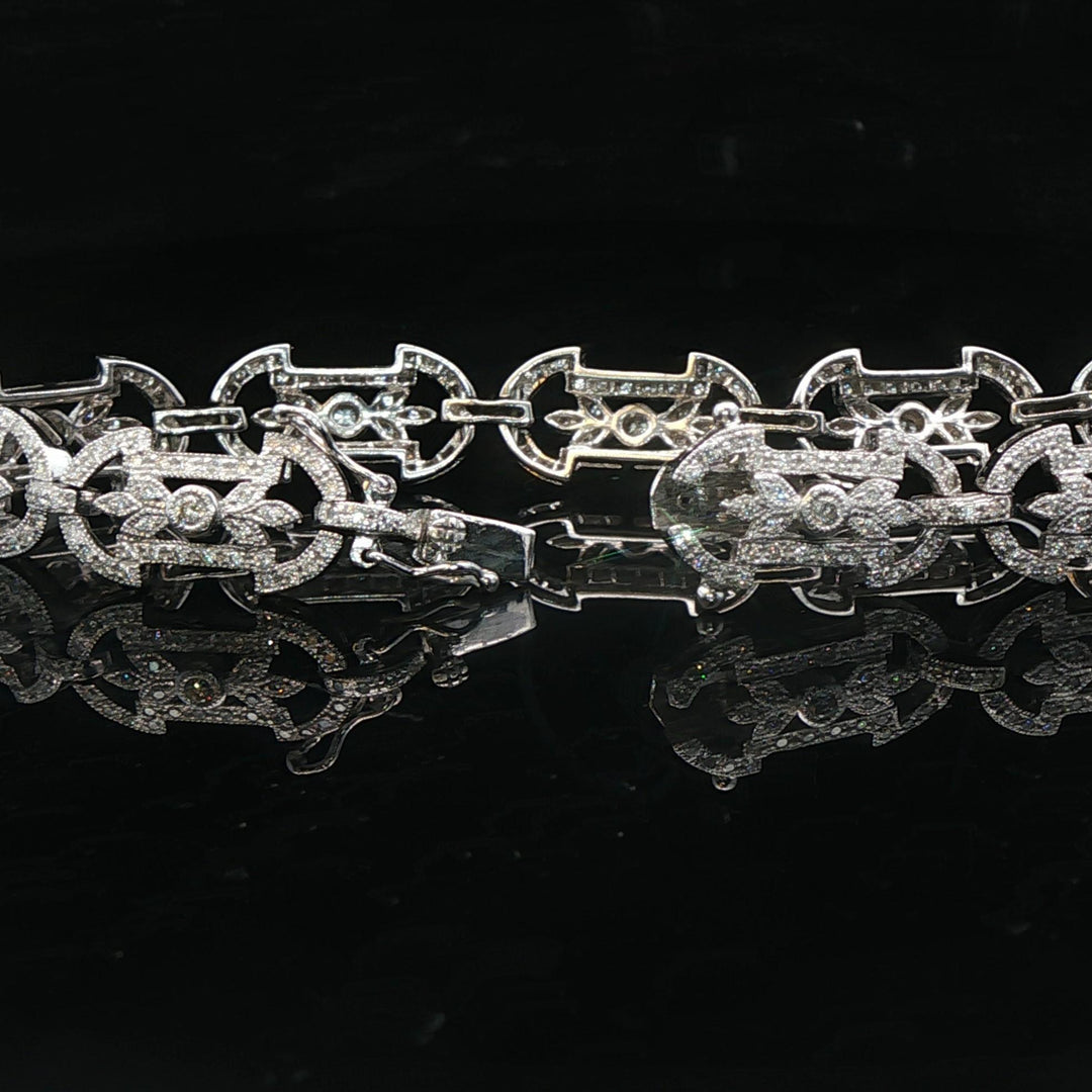 18k White Gold and 2cttw Diamond Vintage Filigree Ladies Bracelet 7.25"