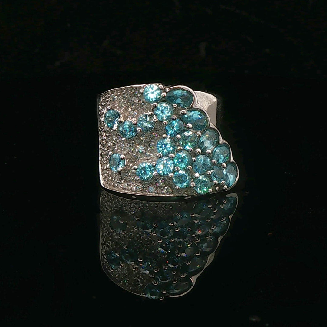 Sonia B 14k White Gold Aquamarine and Diamond 16g Heavy Wrap Ring Size 7