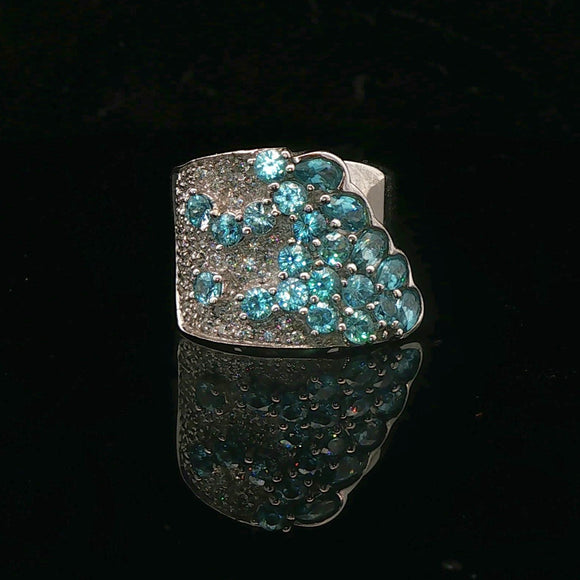 Sonia B 14k White Gold Aquamarine and Diamond 16g Heavy Wrap Ring Size 7