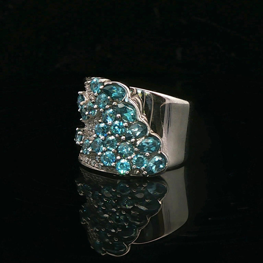 Sonia B 14k White Gold Aquamarine and Diamond 16g Heavy Wrap Ring Size 7