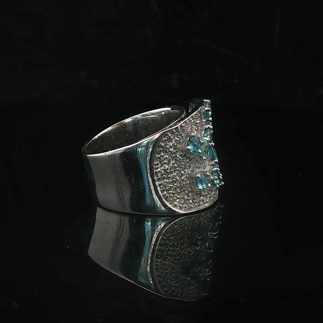 Sonia B 14k White Gold Aquamarine and Diamond 16g Heavy Wrap Ring Size 7