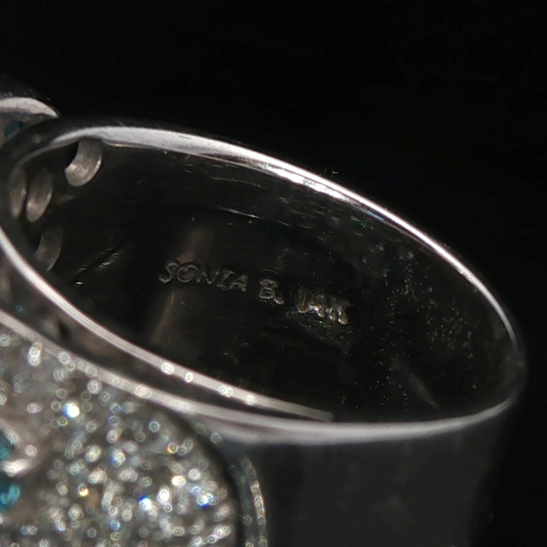Sonia B 14k White Gold Aquamarine and Diamond 16g Heavy Wrap Ring Size 7