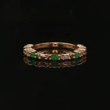 14k Yellow Gold Emerald and Baguette Diamond Band Ring Size 7.5