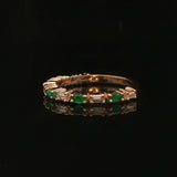 14k Yellow Gold Emerald and Baguette Diamond Band Ring Size 7.5