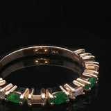 14k Yellow Gold Emerald and Baguette Diamond Band Ring Size 7.5