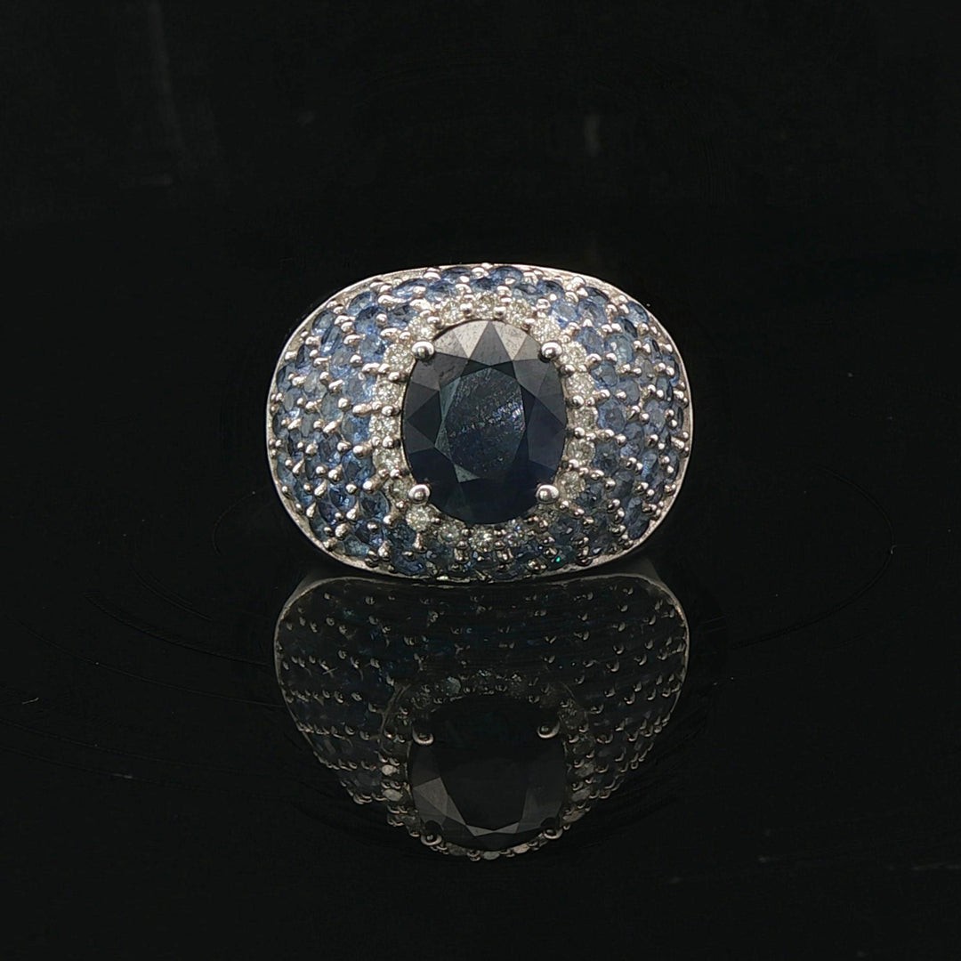 Effy Bita 14k White Gold Sapphire and Diamond 11.5g Ladies Ring Size 7