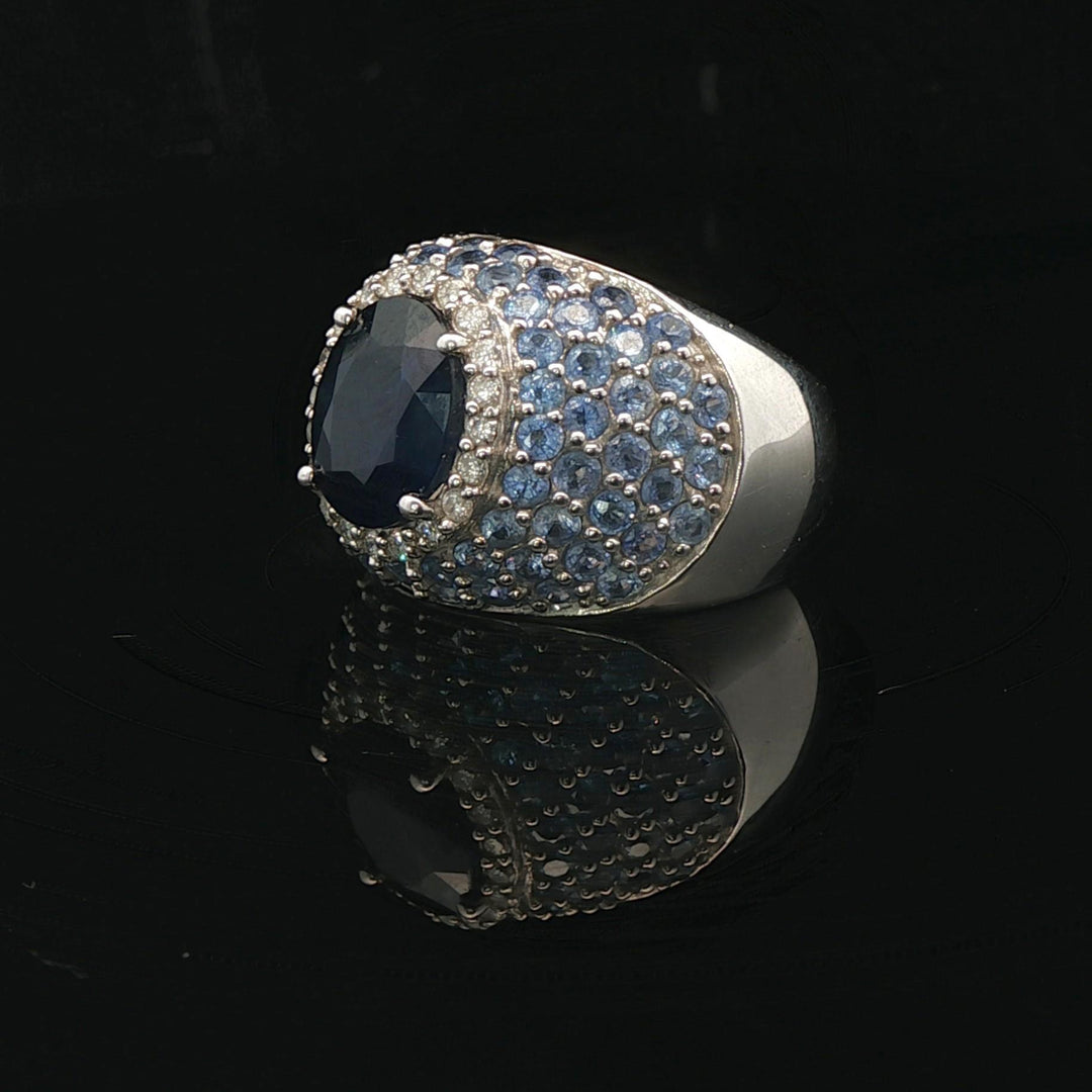 Effy Bita 14k White Gold Sapphire and Diamond 11.5g Ladies Ring Size 7