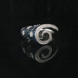 Sonia B 14k White Gold Blue Sapphire and Diamond Ladies Swirl Ring Size 7