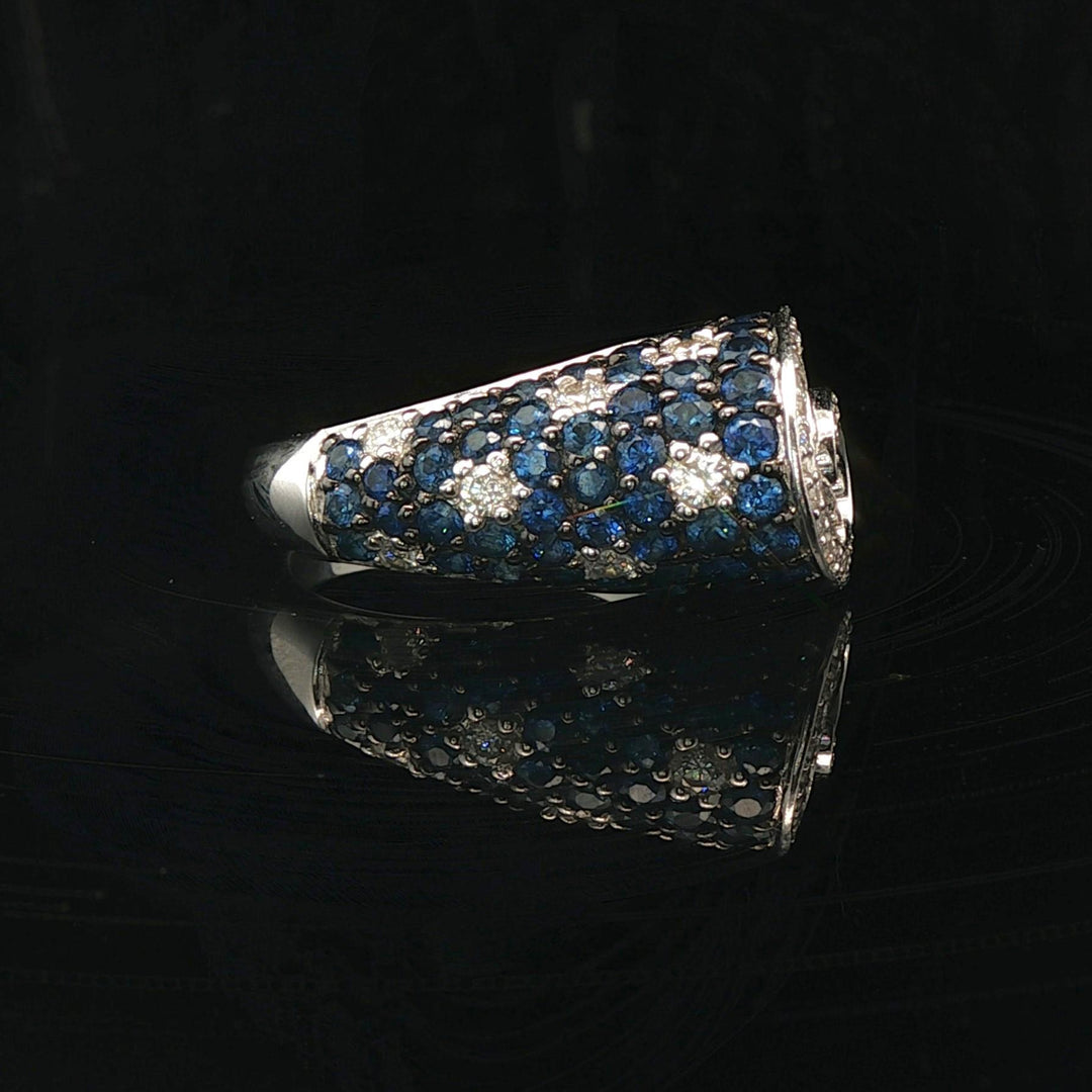 Sonia B 14k White Gold Blue Sapphire and Diamond Ladies Swirl Ring Size 7