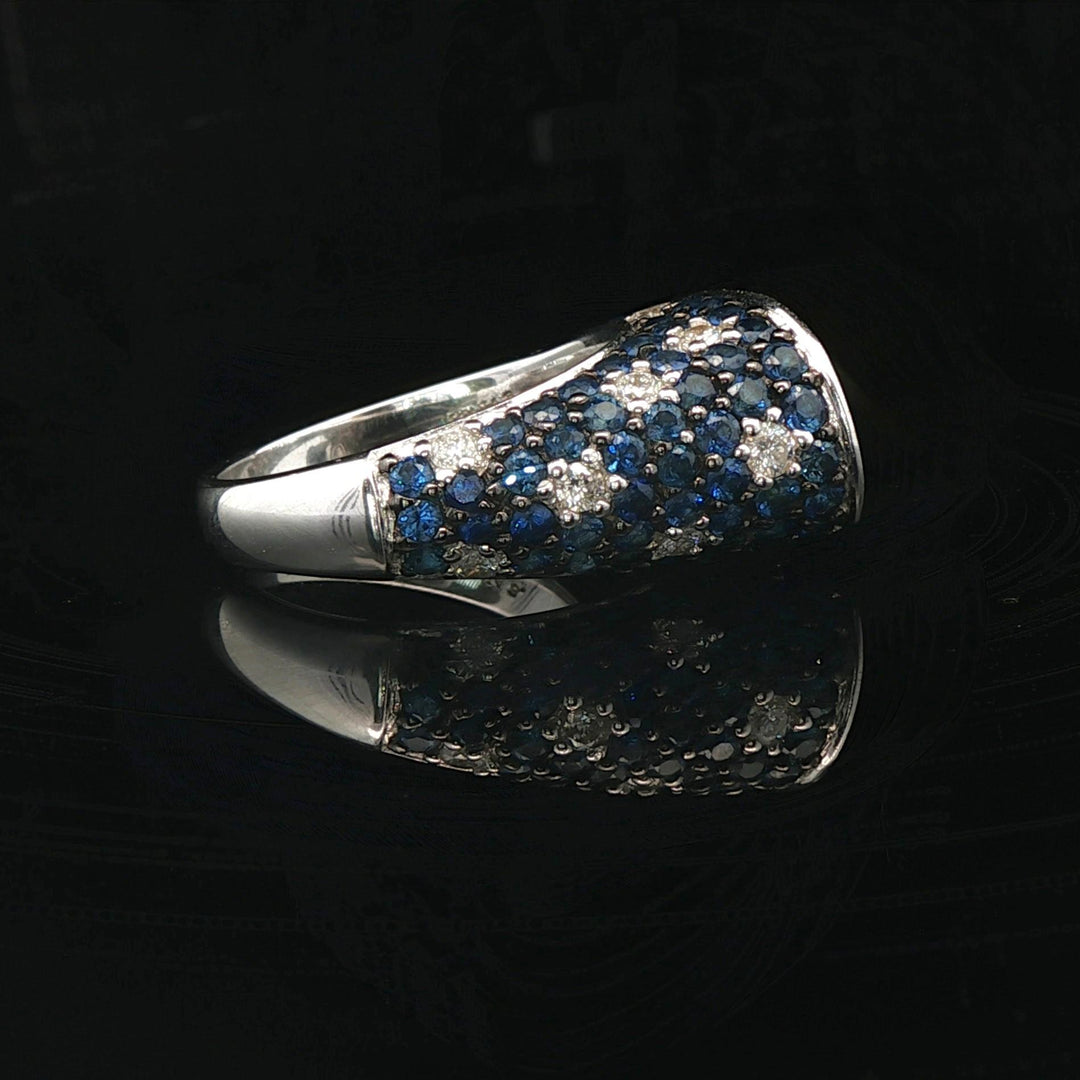 Sonia B 14k White Gold Blue Sapphire and Diamond Ladies Swirl Ring Size 7