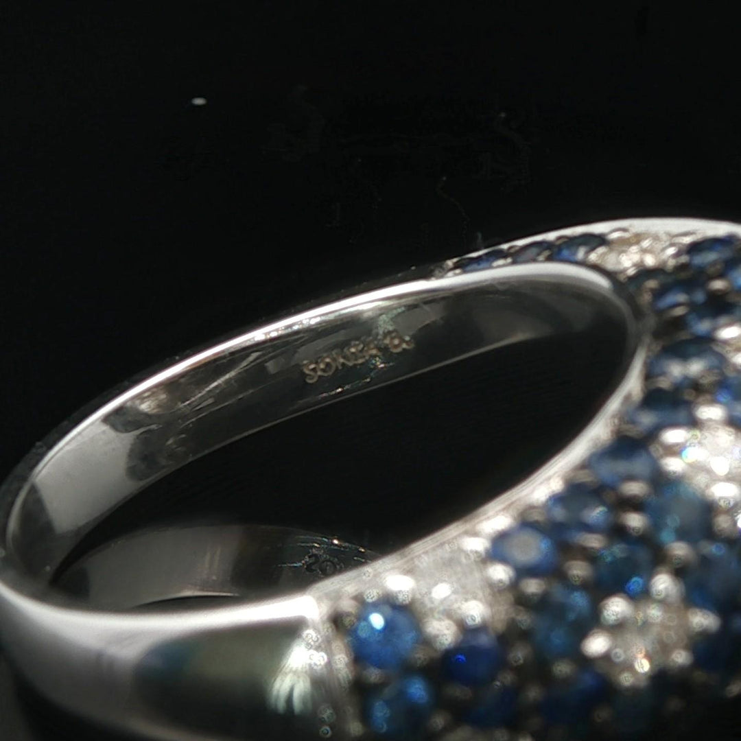 Sonia B 14k White Gold Blue Sapphire and Diamond Ladies Swirl Ring Size 7