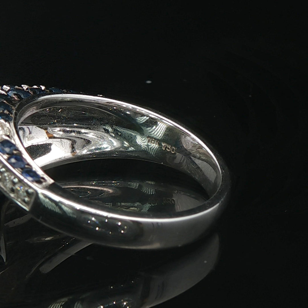 Sonia B 14k White Gold Blue Sapphire and Diamond Ladies Swirl Ring Size 7