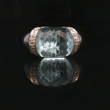 Hematite 14k White Gold Diamond and Aqua Ladies Ring Size 7