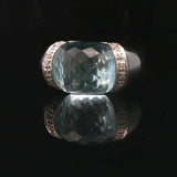 Hematite 14k White Gold Diamond and Aqua Ladies Ring Size 7
