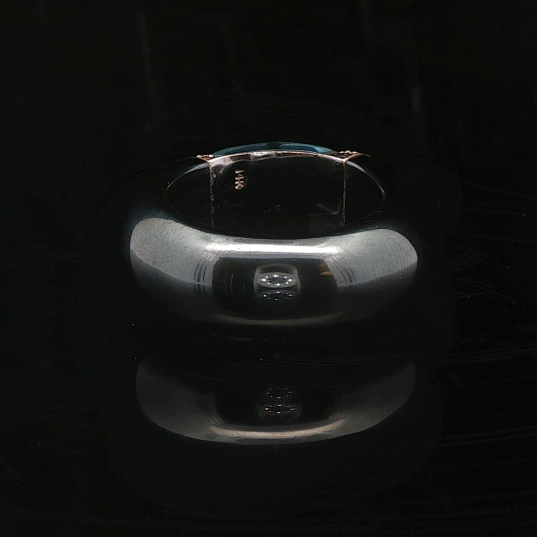 Hematite 14k White Gold Diamond and Aqua Ladies Ring Size 7