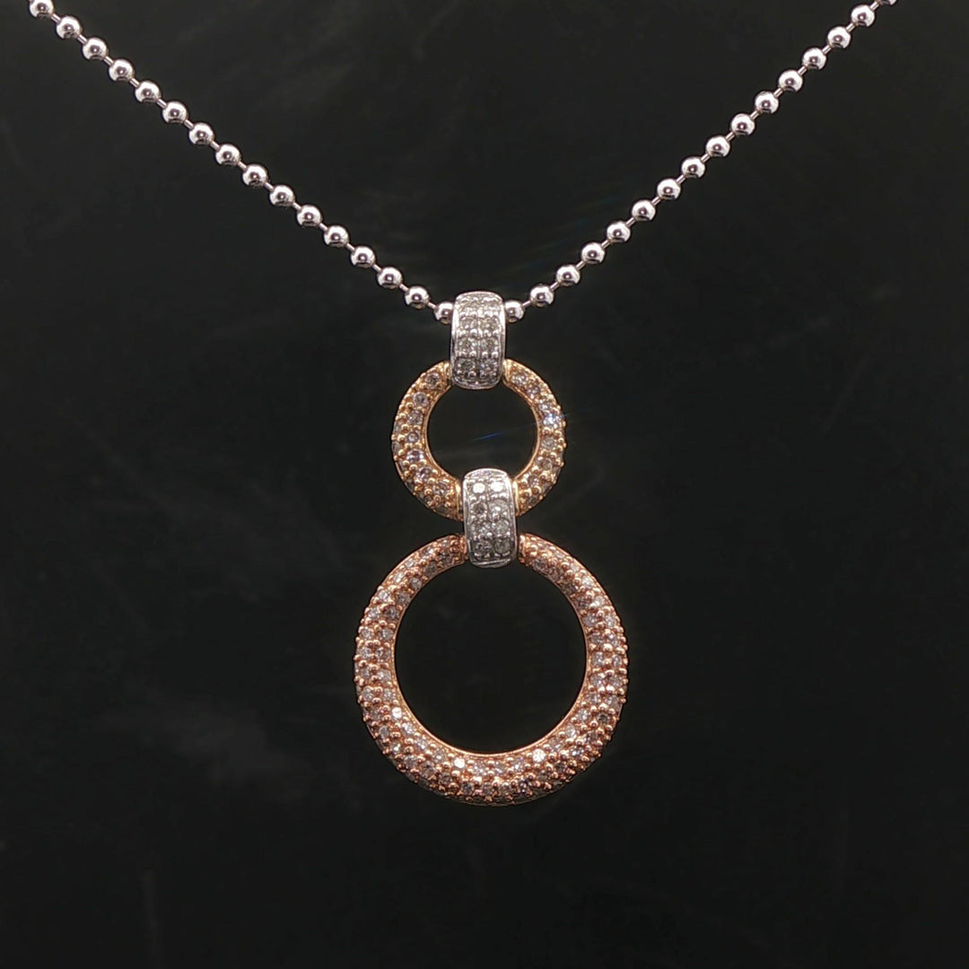 14k White Yellow and Rose Gold 0.50cttw Pave Diamond Circle Pendant Necklace 16"