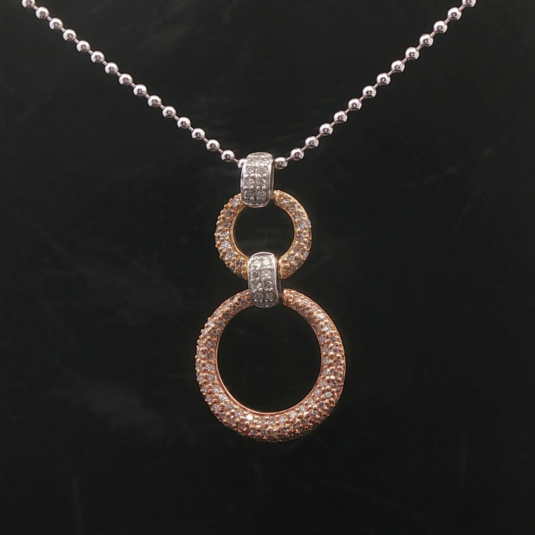 14k White Yellow and Rose Gold 0.50cttw Pave Diamond Circle Pendant Necklace 16"