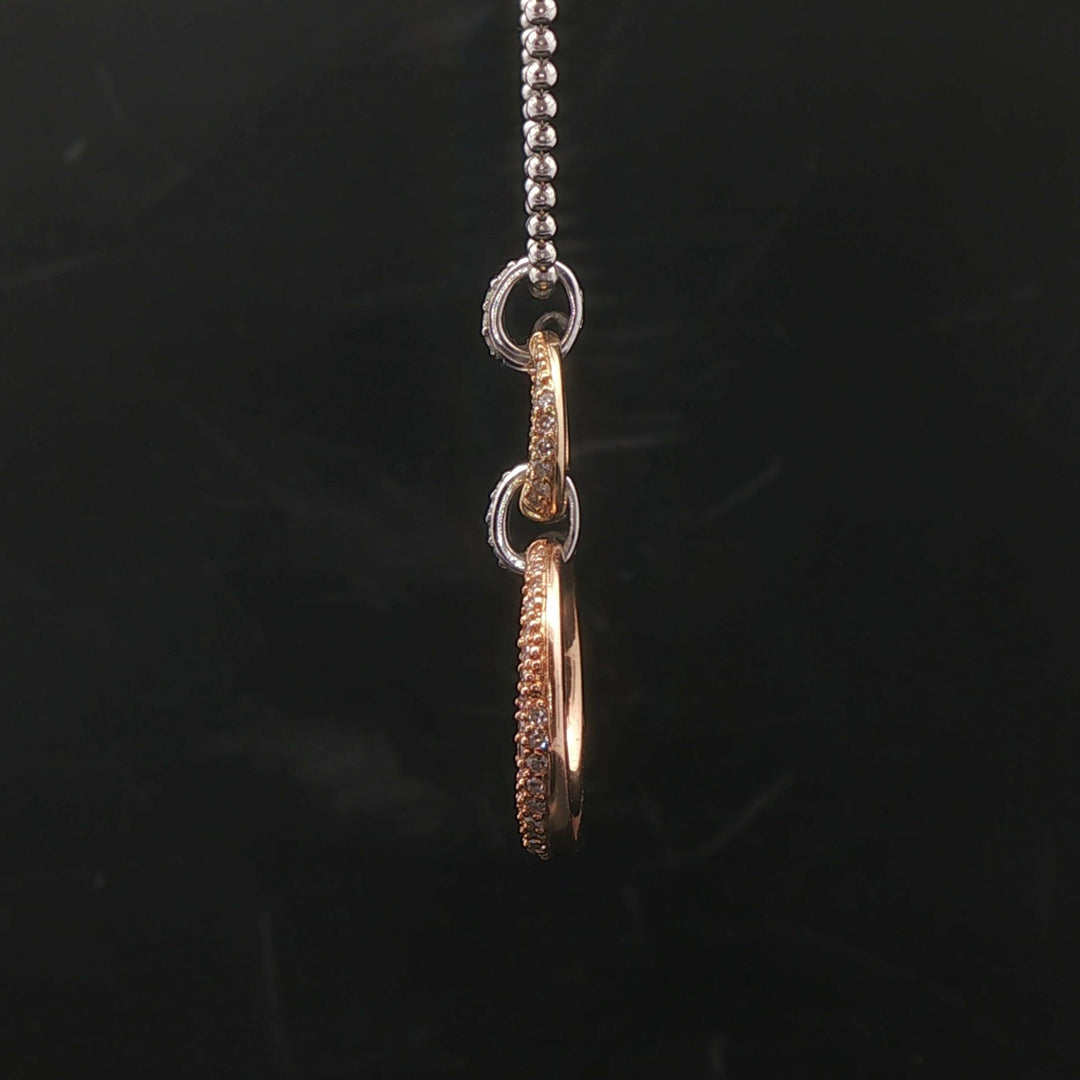 14k White Yellow and Rose Gold 0.50cttw Pave Diamond Circle Pendant Necklace 16"