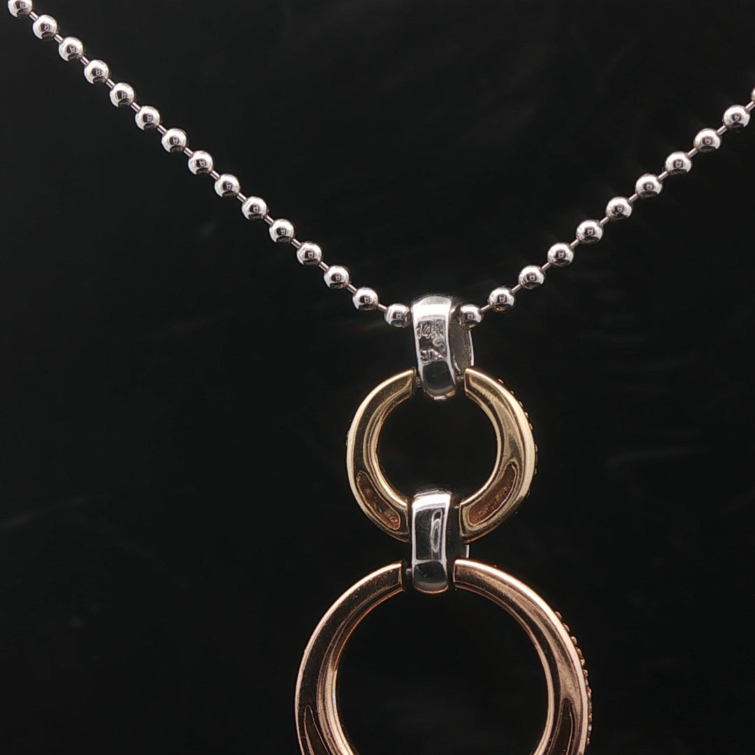 14k White Yellow and Rose Gold 0.50cttw Pave Diamond Circle Pendant Necklace 16"