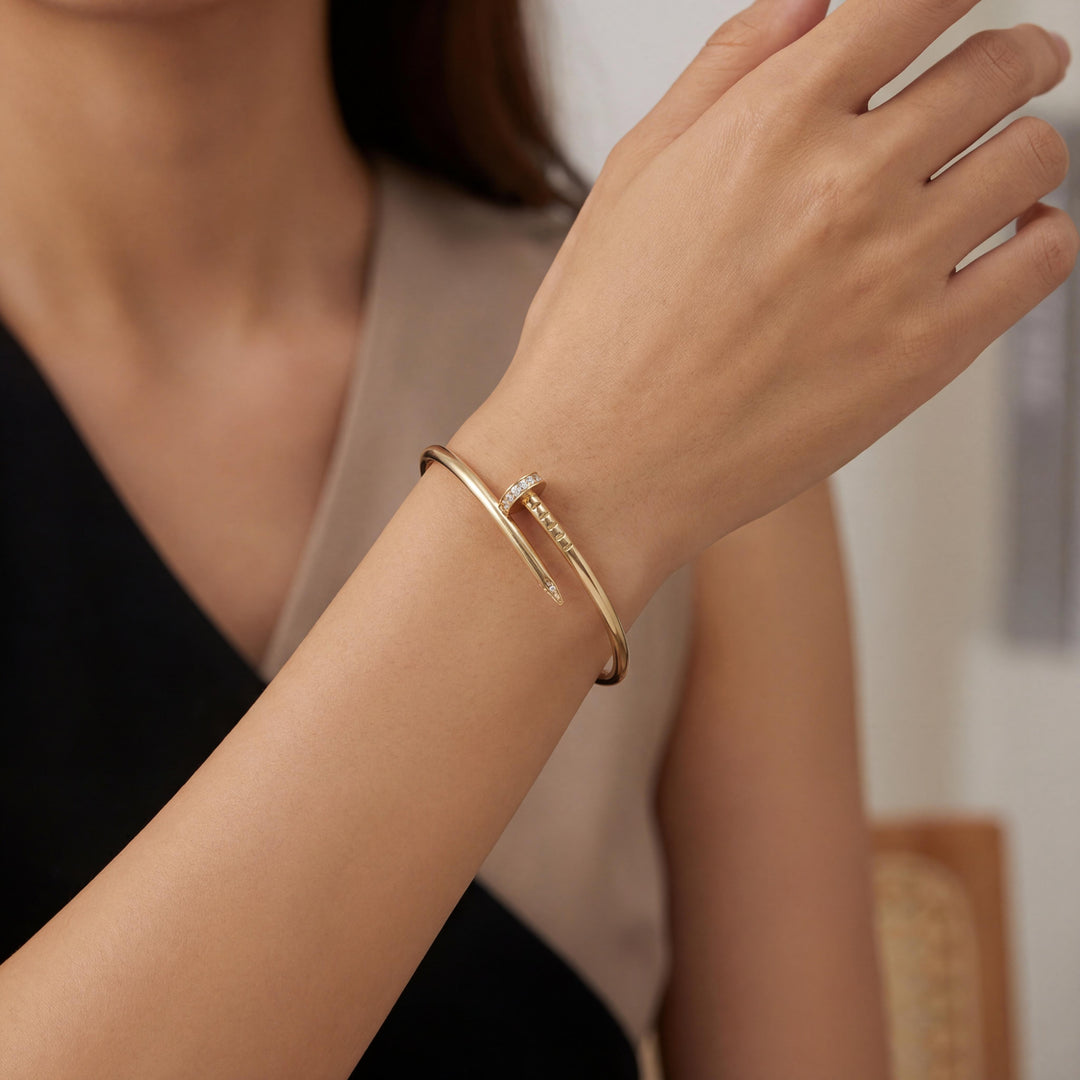 Cartier Just Un Clou 18k Yellow Gold Diamond Small Model Bracelet Size 16 w/Cert