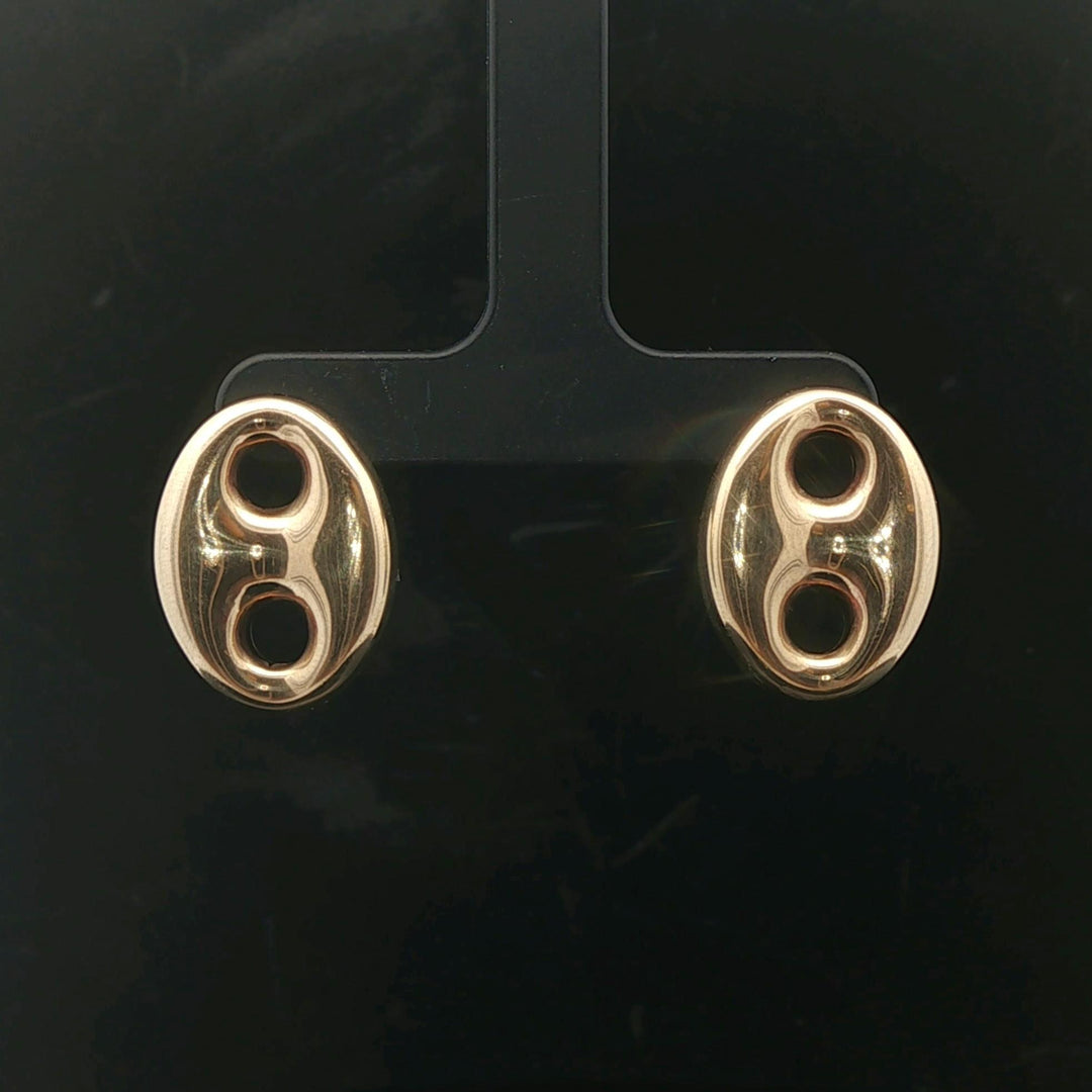 14k Yellow Gold 4g Puffy Mariner Stud Earrings 0.85"