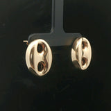 14k Yellow Gold 4g Puffy Mariner Stud Earrings 0.85"