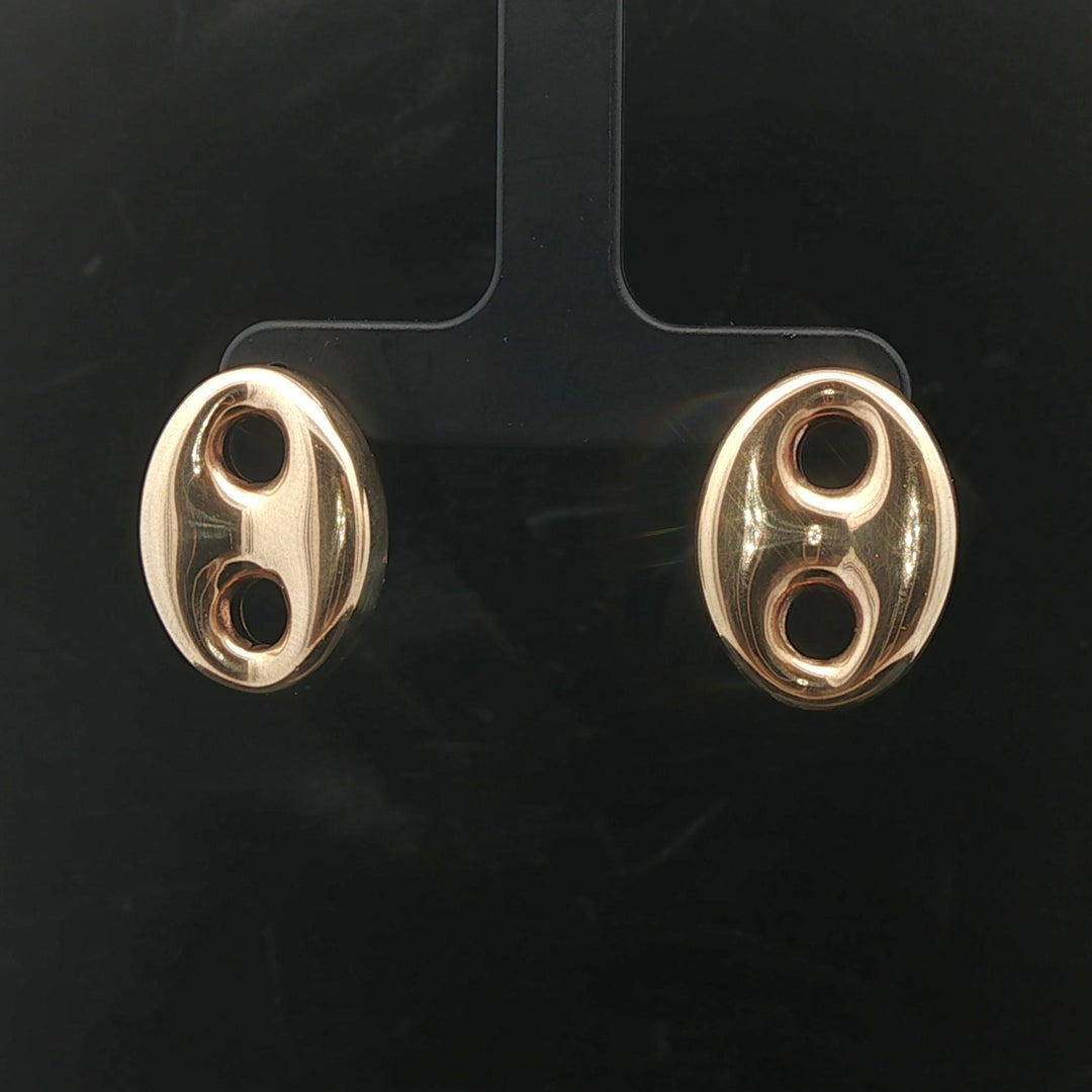 14k Yellow Gold 4g Puffy Mariner Stud Earrings 0.85"