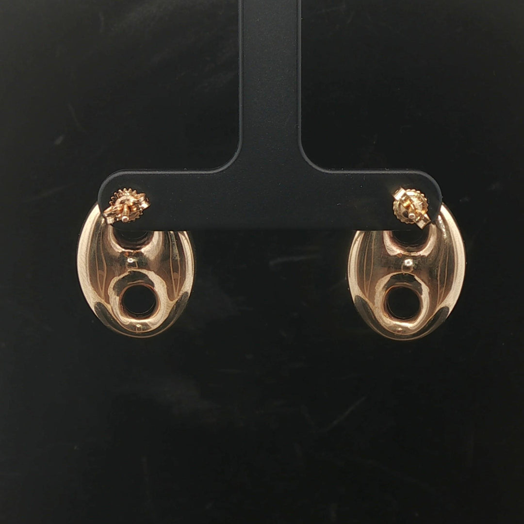 14k Yellow Gold 4g Puffy Mariner Stud Earrings 0.85"