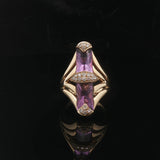 14k Yellow Gold Amethyst and Diamond Ladies Large Vintage Ring Size 6