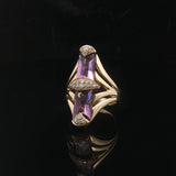 14k Yellow Gold Amethyst and Diamond Ladies Large Vintage Ring Size 6