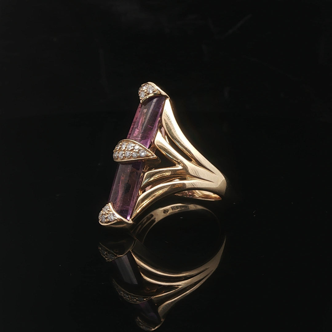 14k Yellow Gold Amethyst and Diamond Ladies Large Vintage Ring Size 6