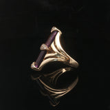 14k Yellow Gold Amethyst and Diamond Ladies Large Vintage Ring Size 6