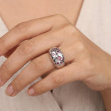 14k White Gold Flush Set Pink Sapphire and Diamond Dome Ring Size 7