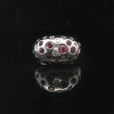 14k White Gold Flush Set Pink Sapphire and Diamond Dome Ring Size 7